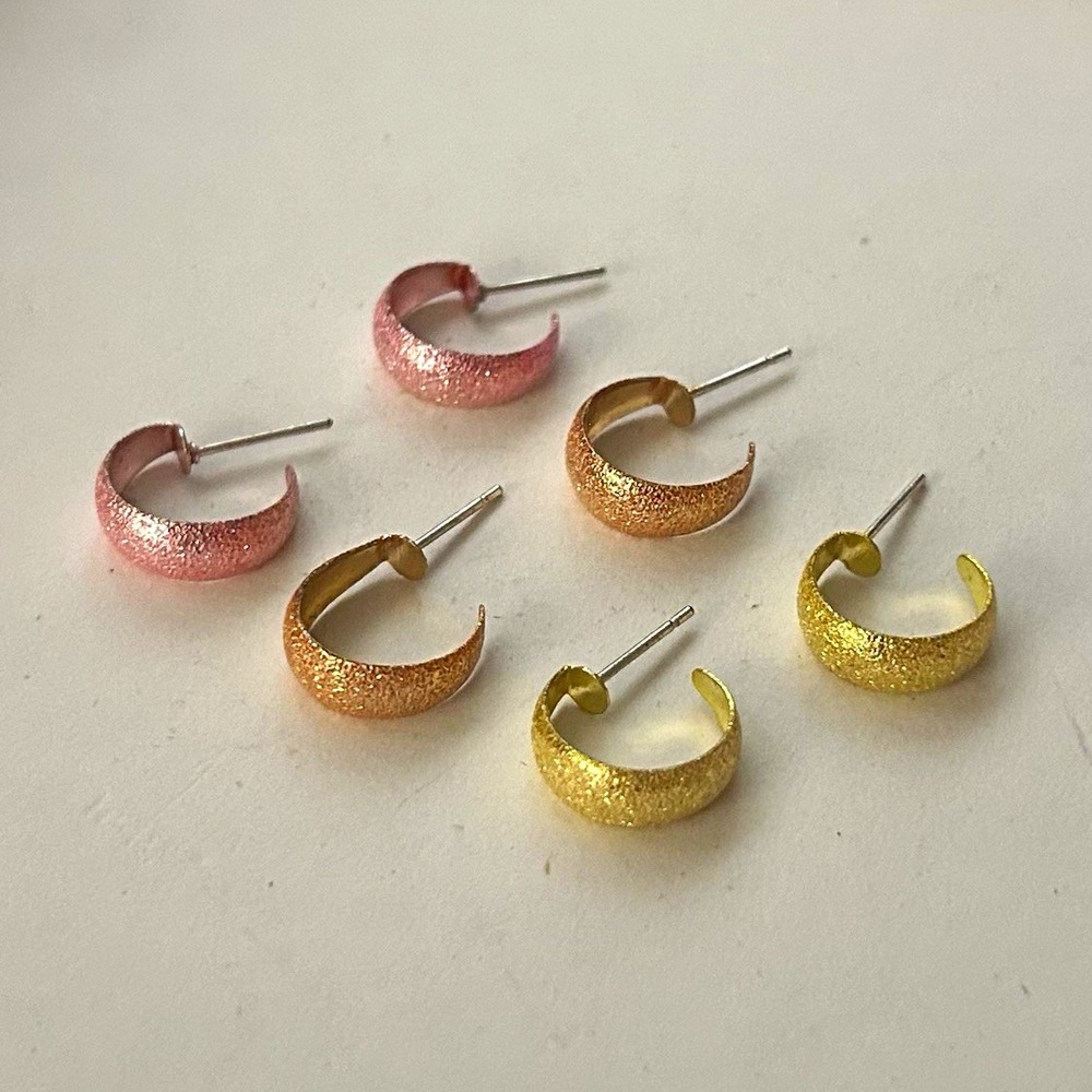 Sunset Earring Set: Glittery Pink, Orange, and Yellow Hoop Earrings